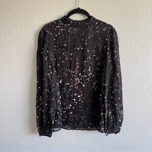 Club Monaco Silk Blend Sheer Floral Print Blouse